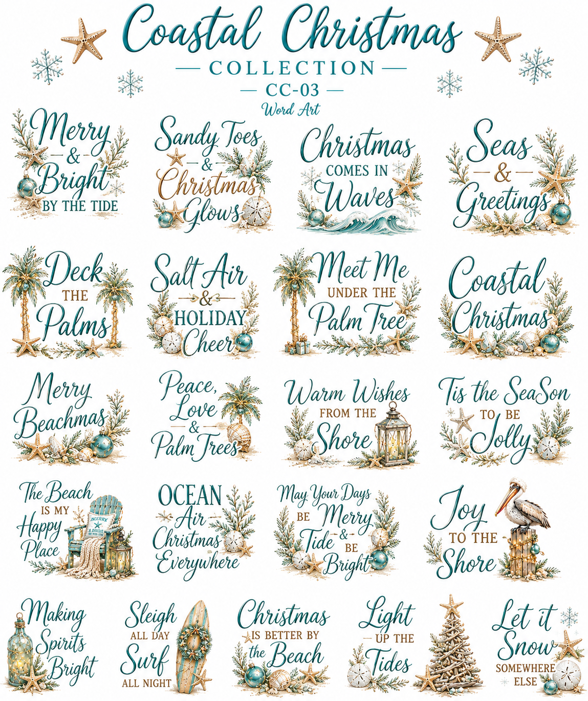 Coastal Christmas Collection | Beach Christmas UVDTF Element Sheets | 9.5 x 14