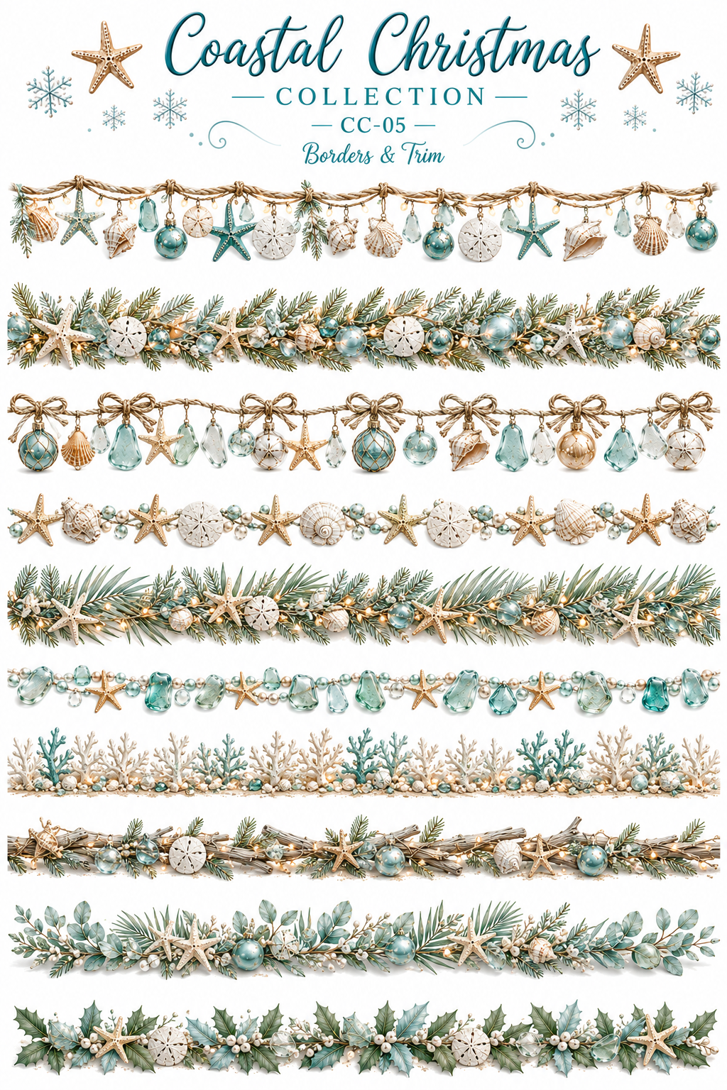 Coastal Christmas Collection | Beach Christmas UVDTF Element Sheets | 9.5 x 14
