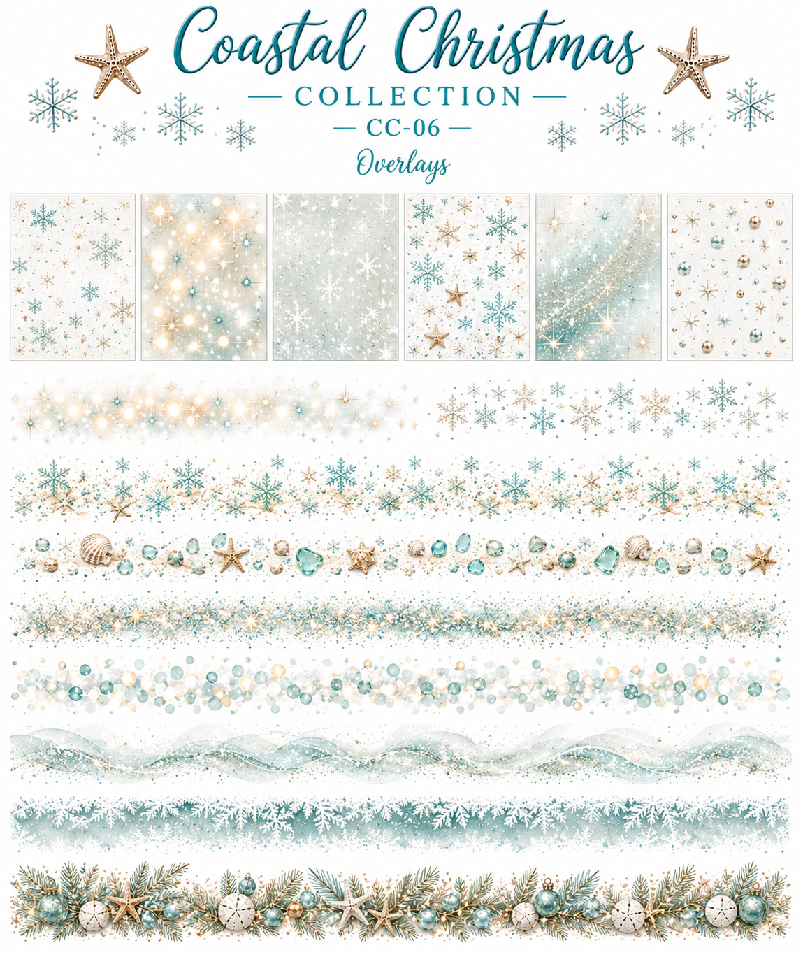 Coastal Christmas Collection | Beach Christmas UVDTF Element Sheets | 9.5 x 14