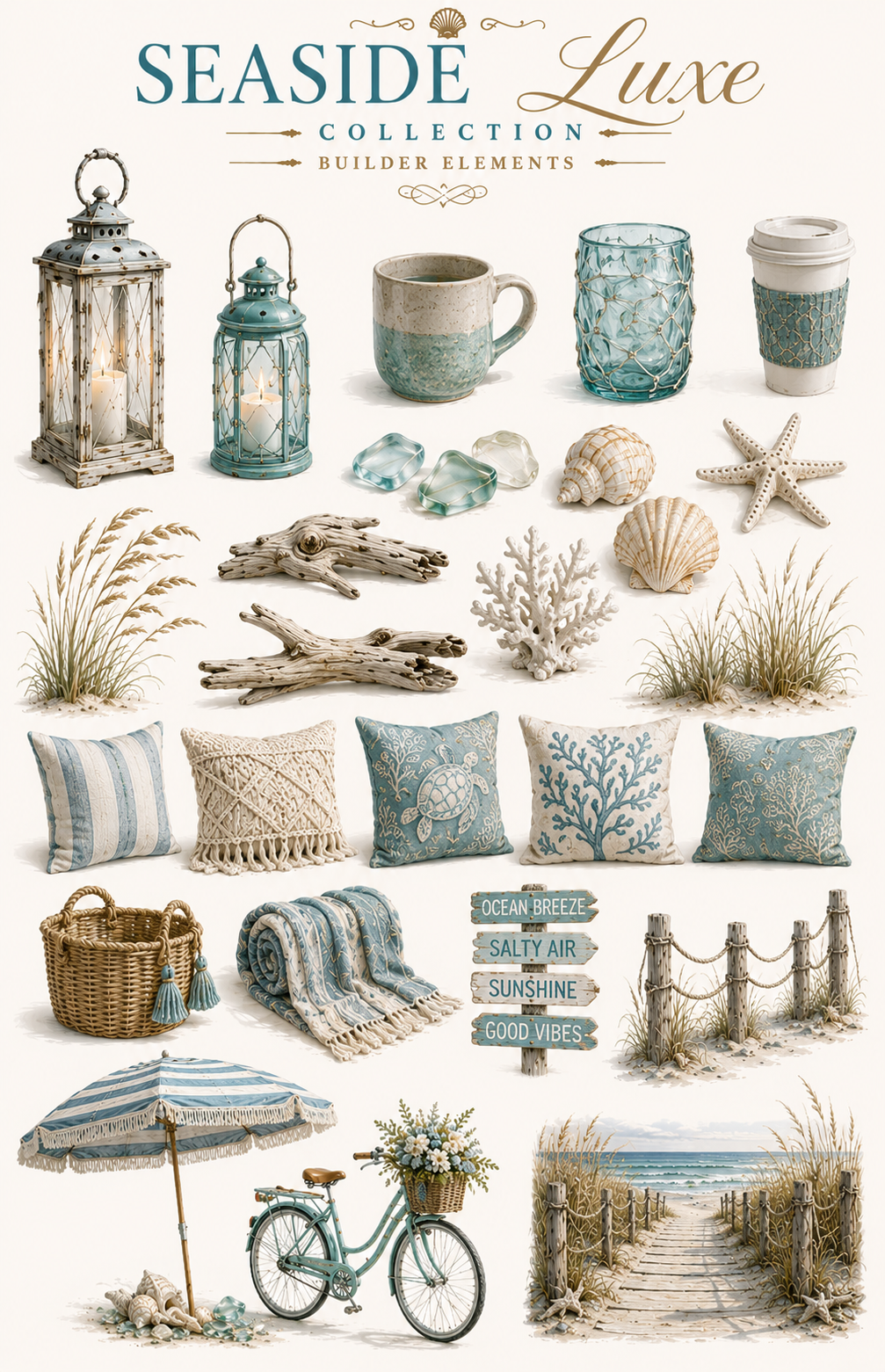 Seaside Luxe UVDTF Element Sheet Collection | 4 Coastal Beach Designs