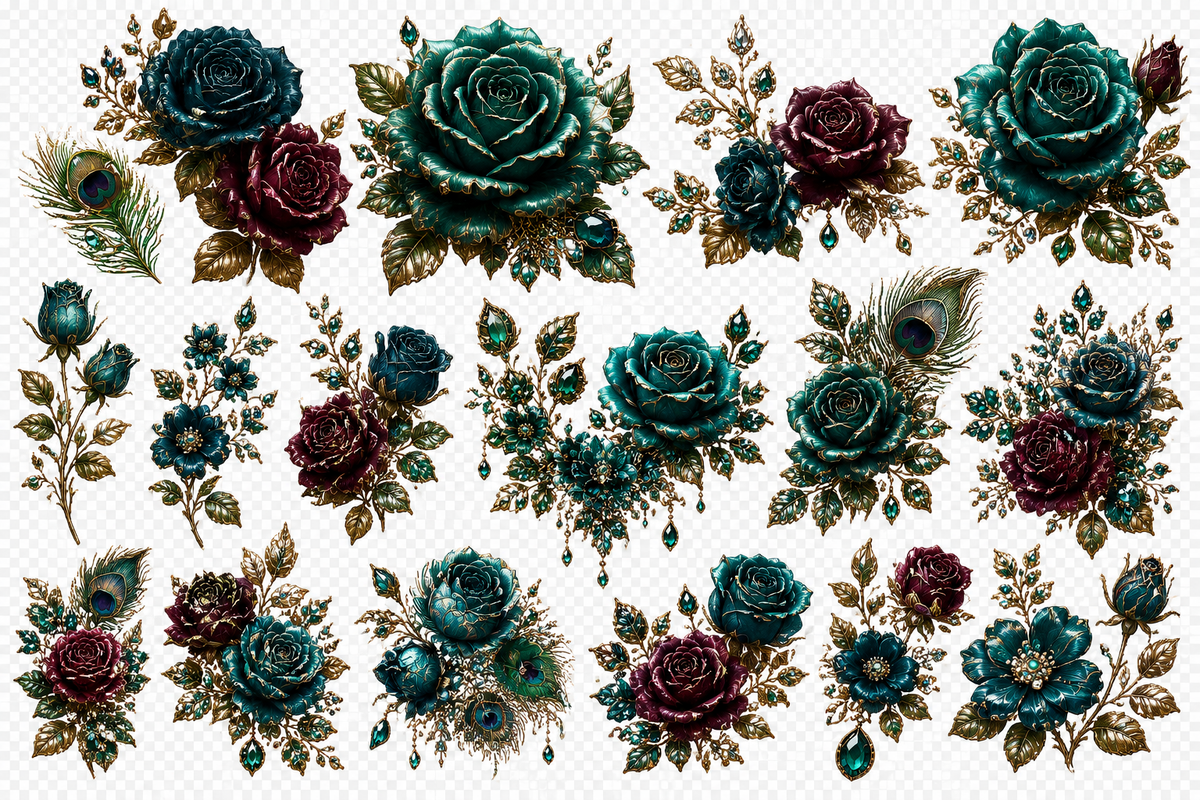 The Peacock Society UVDTF Element Sheets | Emerald & Gold Vintage Luxe Collection
