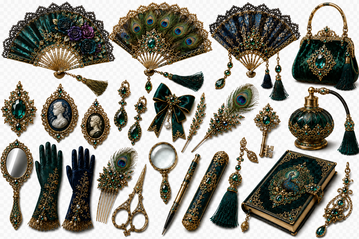 The Peacock Society UVDTF Element Sheets | Emerald & Gold Vintage Luxe Collection
