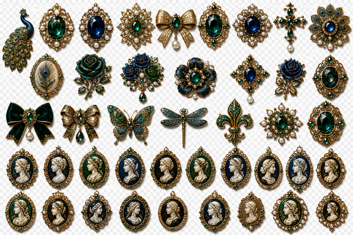 The Peacock Society UVDTF Element Sheets | Emerald & Gold Vintage Luxe Collection