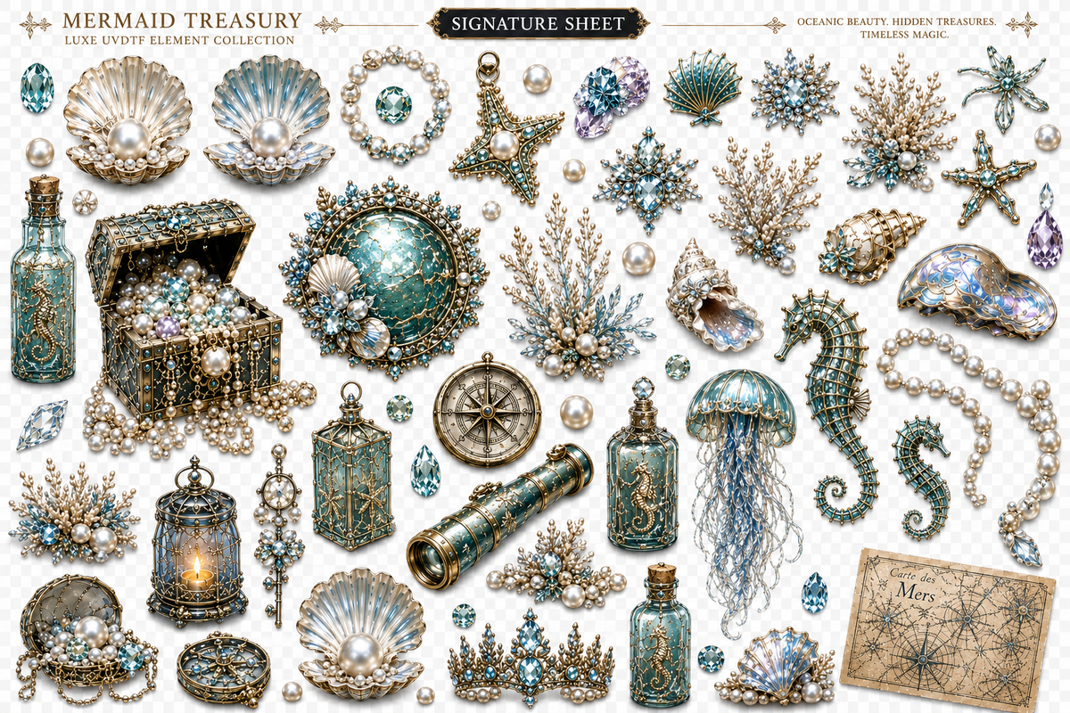 Mermaid Treasury UVDTF Element Sheets | Mermaid & Ocean Collection | 892
