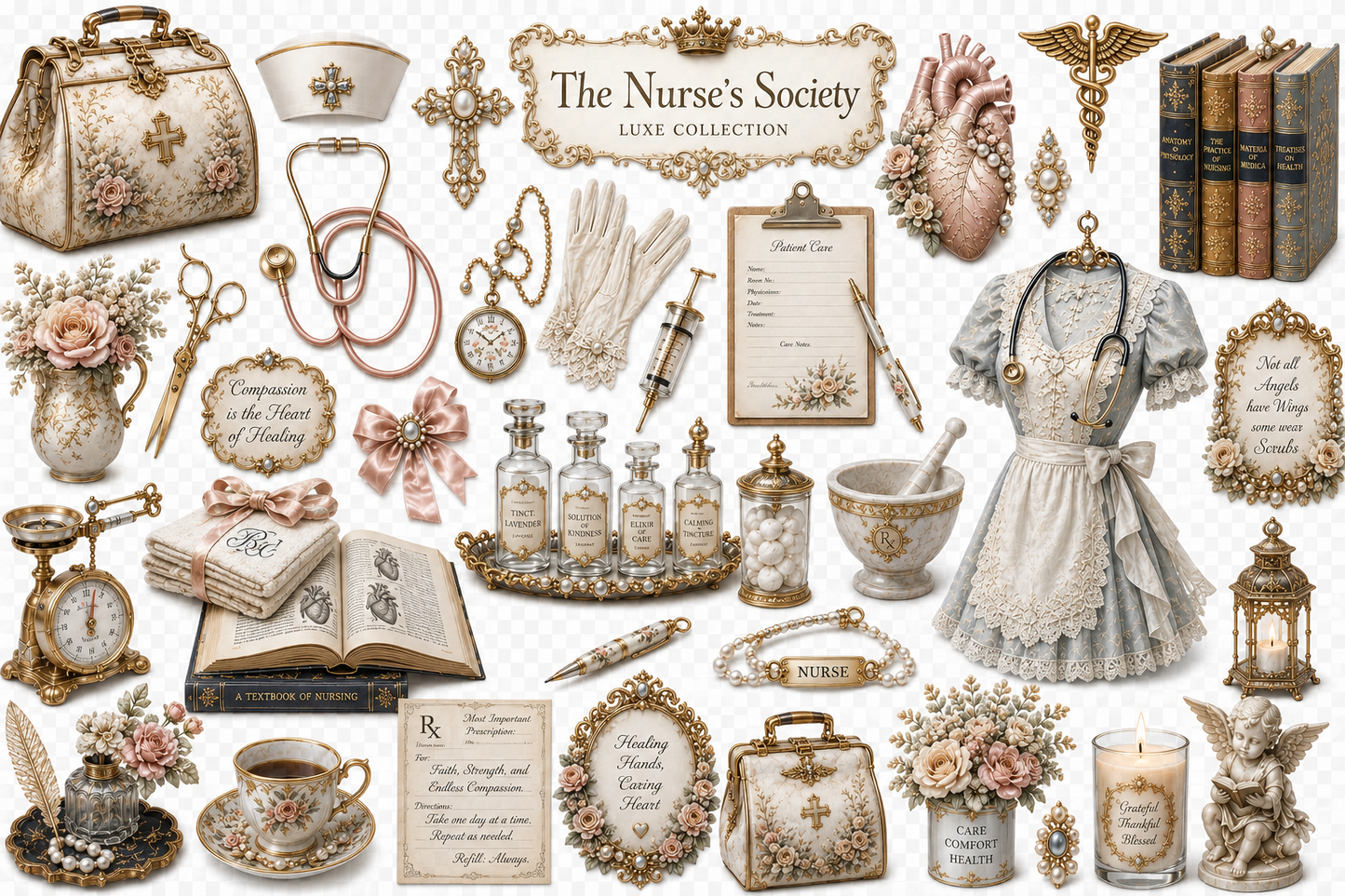 The Nurse’s Society Luxe UVDTF Element Sheet Collection | 4 Vintage Nurse Designs