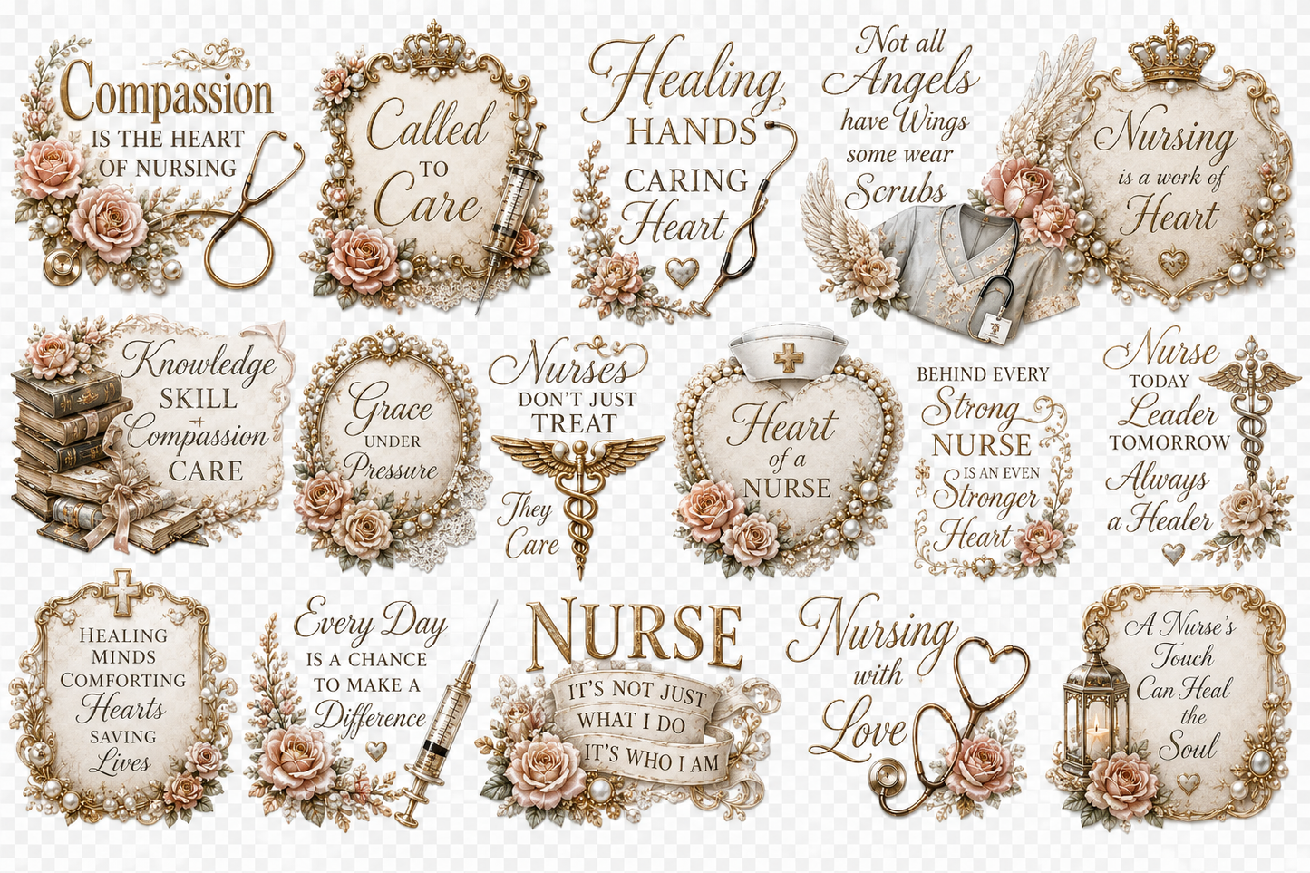 The Nurse’s Society Luxe UVDTF Element Sheet Collection | 4 Vintage Nurse Designs