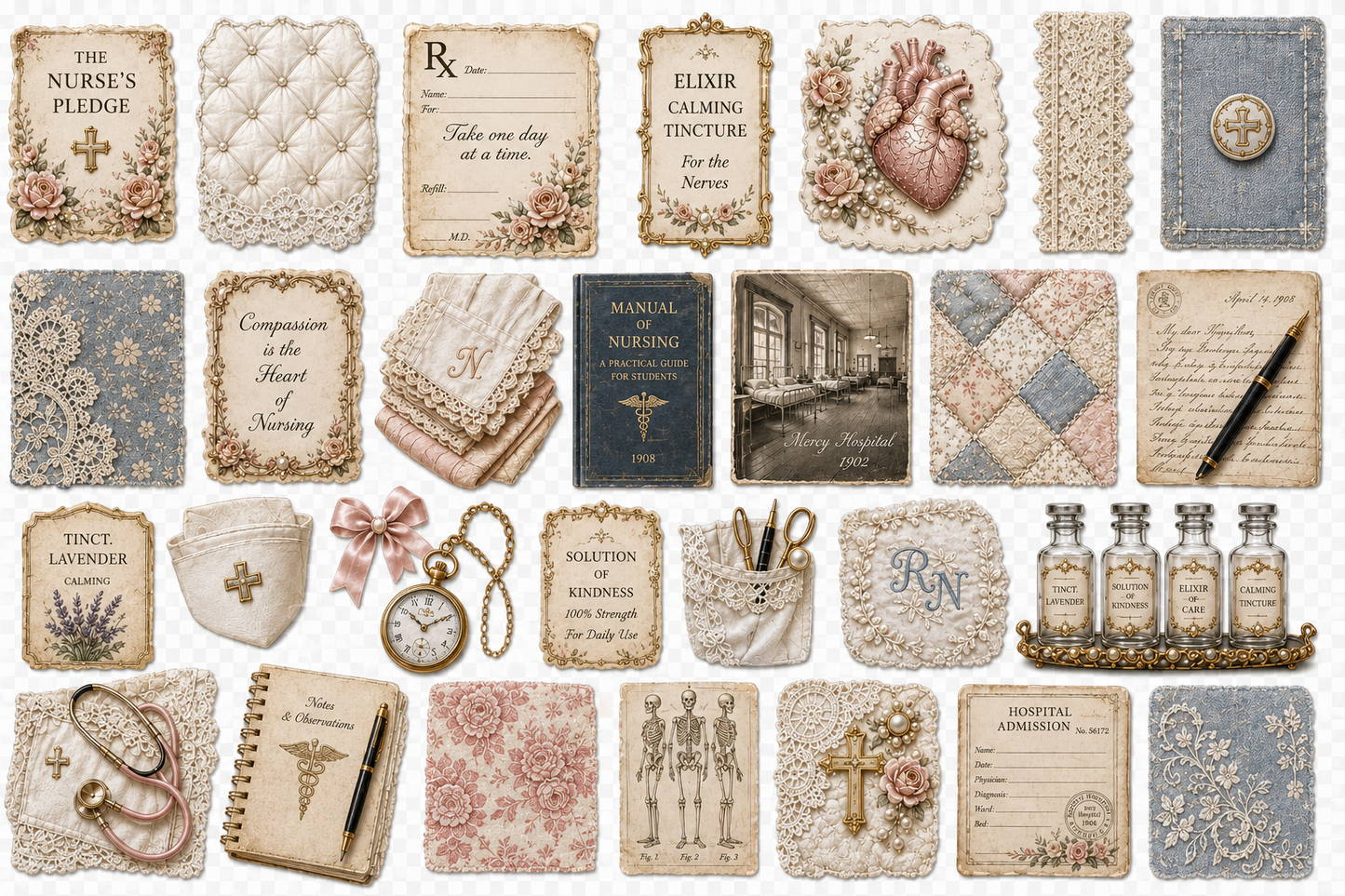The Nurse’s Society Luxe UVDTF Element Sheet Collection | 4 Vintage Nurse Designs