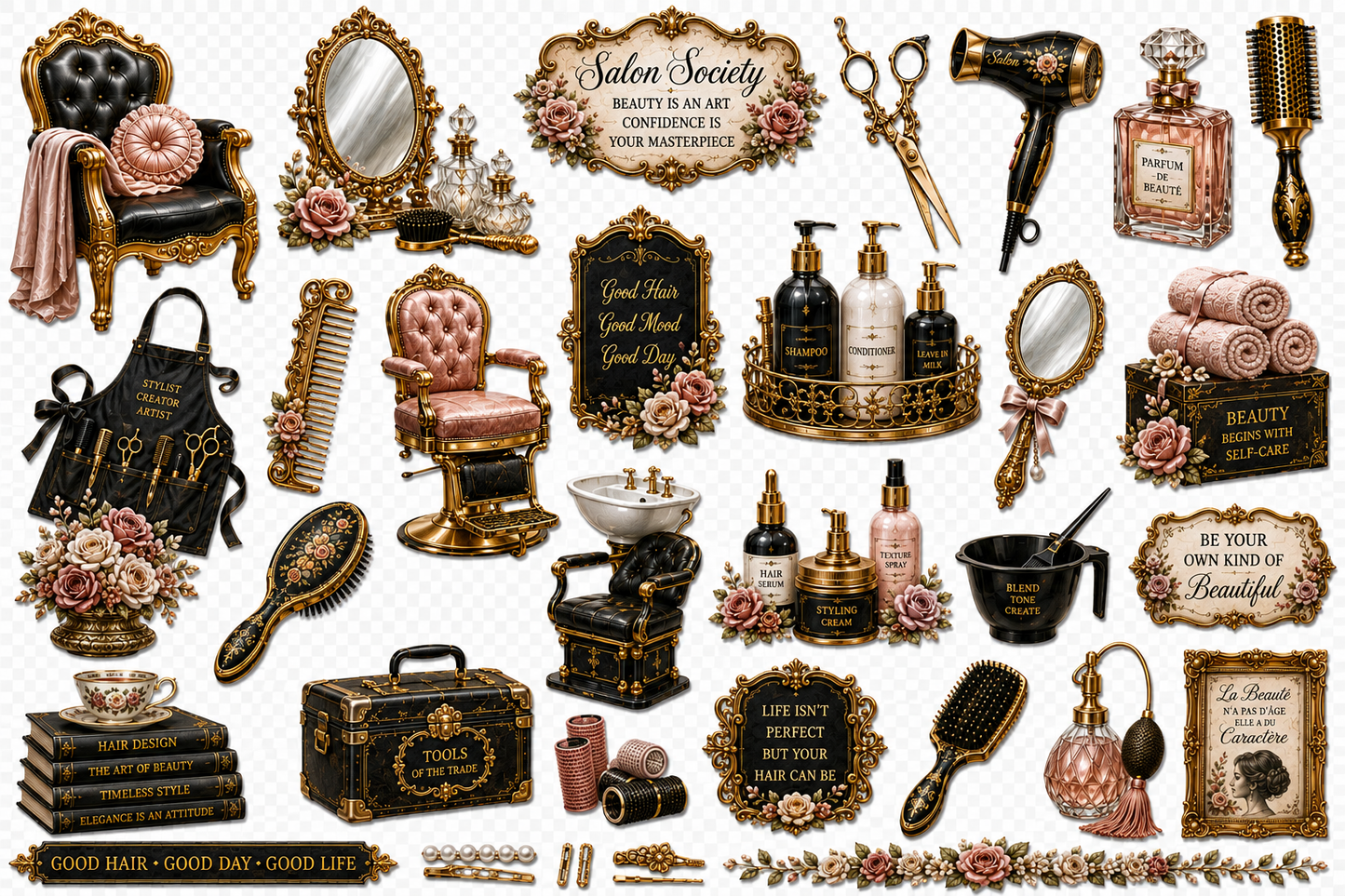 Salon Society Luxe UVDTF Element Sheet Collection | 4 Hair Stylist & Beauty Designs
