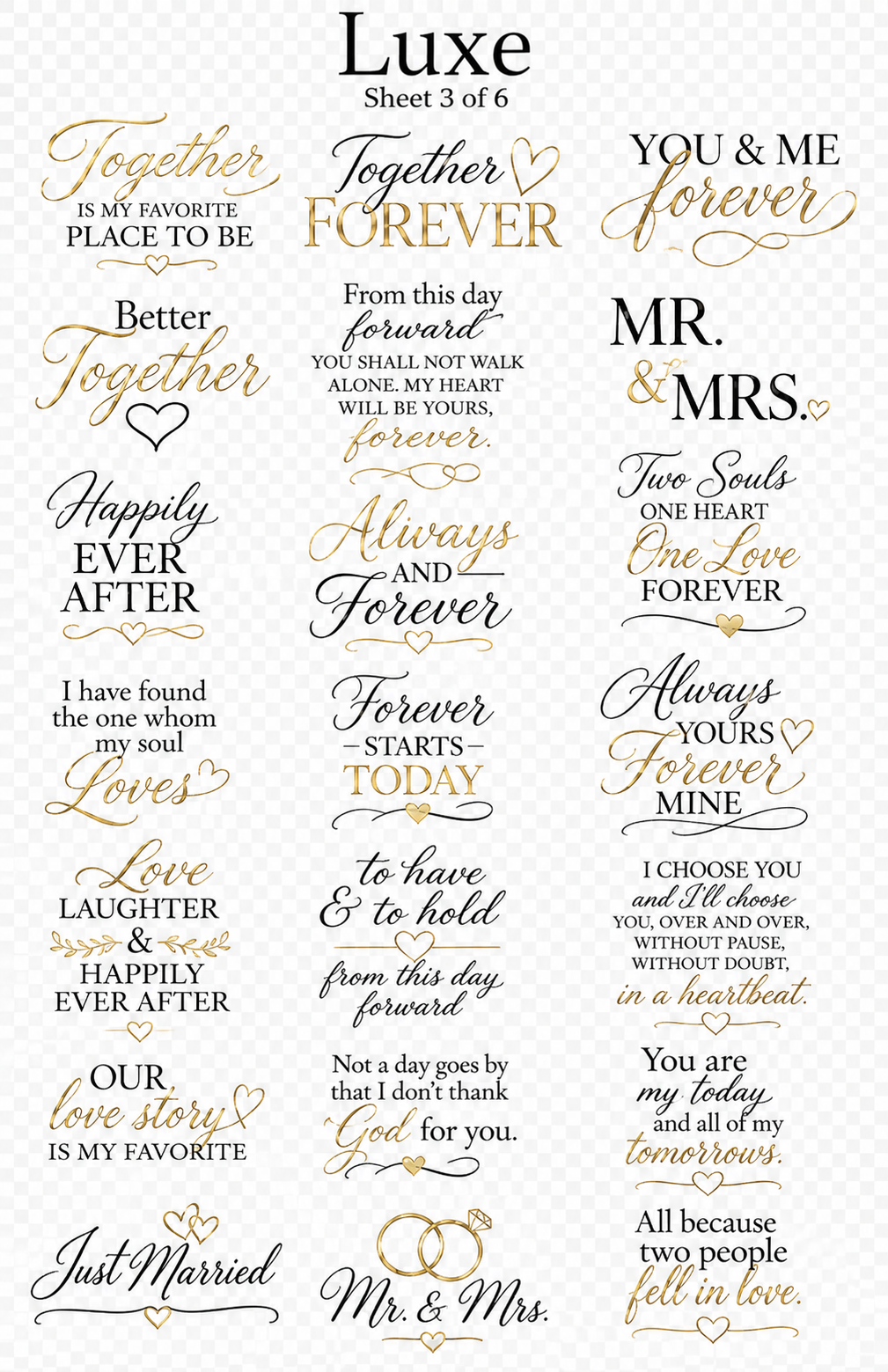 Luxe Wedding UVDTF Element Sheets | Wedding & Newlywed Designs | 894