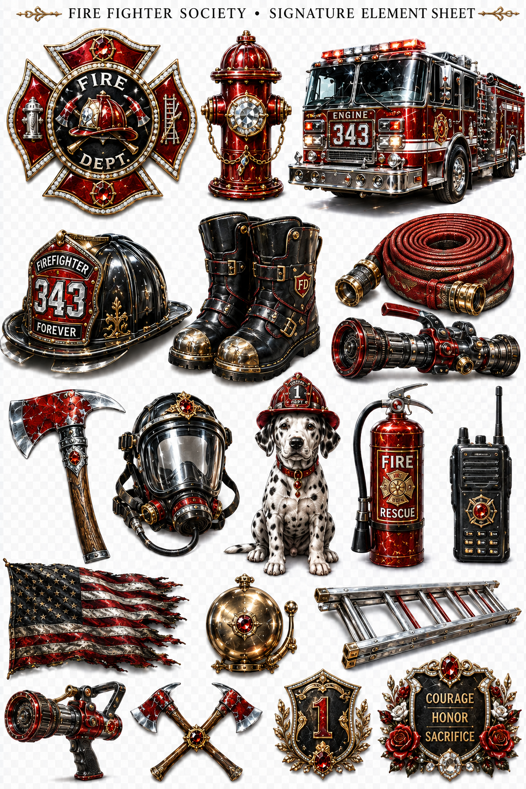 Fire Fighter Society UVDTF Element Sheets | Firefighter & First Responder Designs | 891