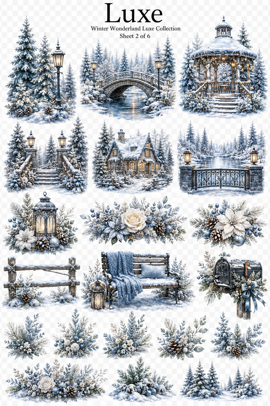 Winter Wonderland Luxe UVDTF Element Sheet Collection | 4 Elegant Winter Designs