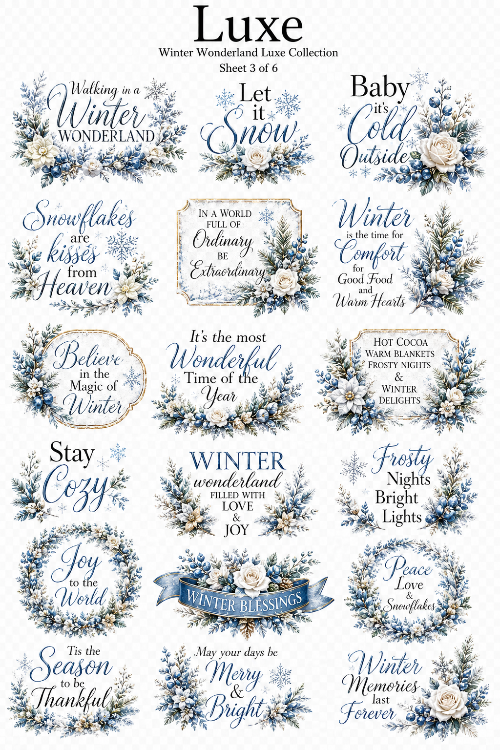 Winter Wonderland Luxe UVDTF Element Sheet Collection | 4 Elegant Winter Designs