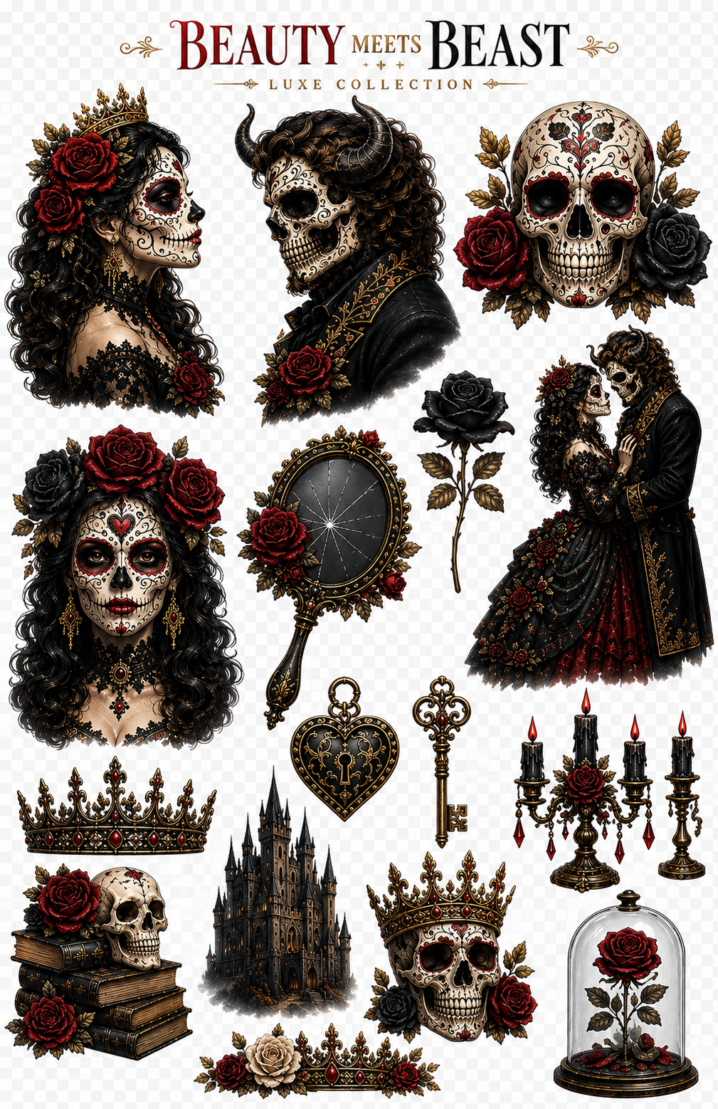 Beauty Meets Beast UVDTF Element Sheets | Gothic Romance Luxe Collection