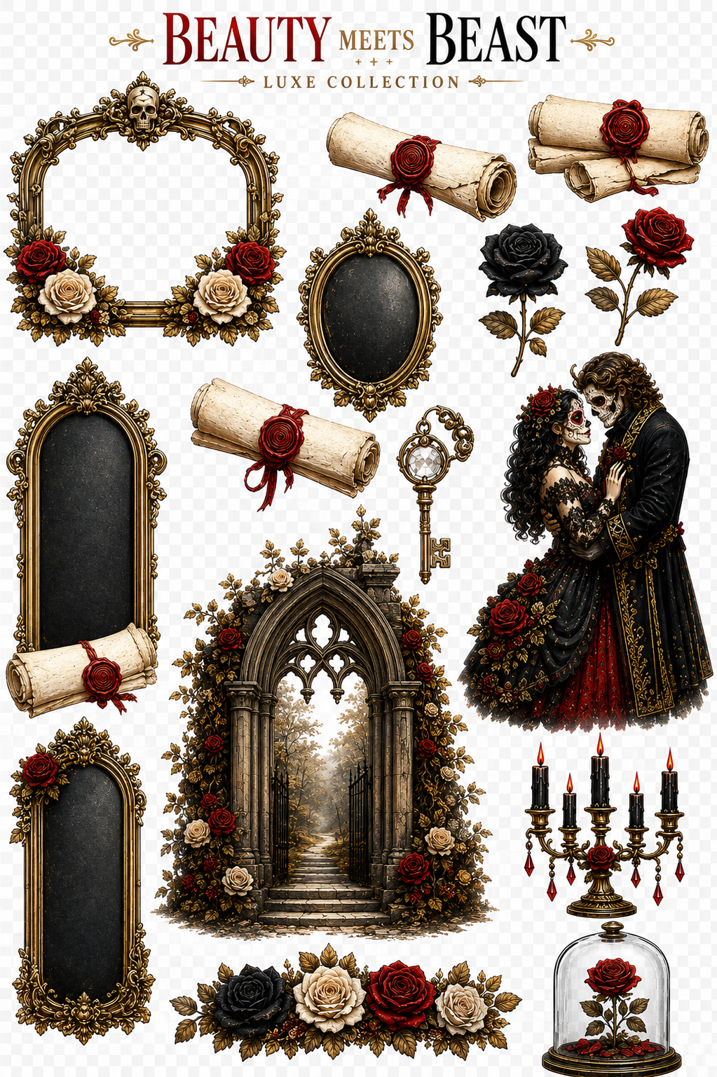 Beauty Meets Beast UVDTF Element Sheets | Gothic Romance Luxe Collection