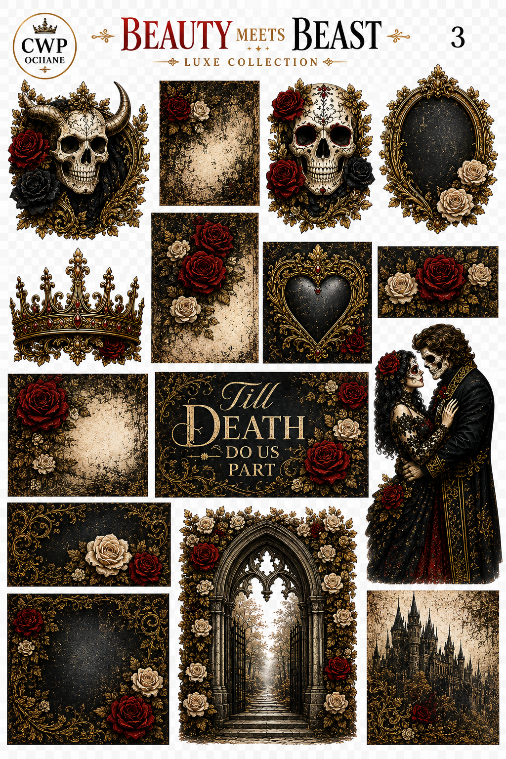 Beauty Meets Beast UVDTF Element Sheets | Gothic Romance Luxe Collection