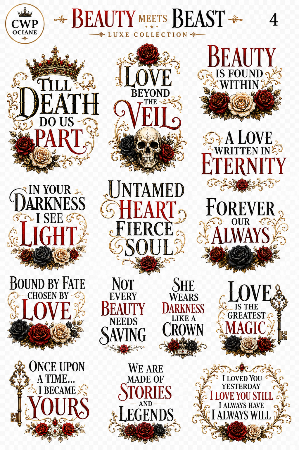 Beauty Meets Beast UVDTF Element Sheets | Gothic Romance Luxe Collection