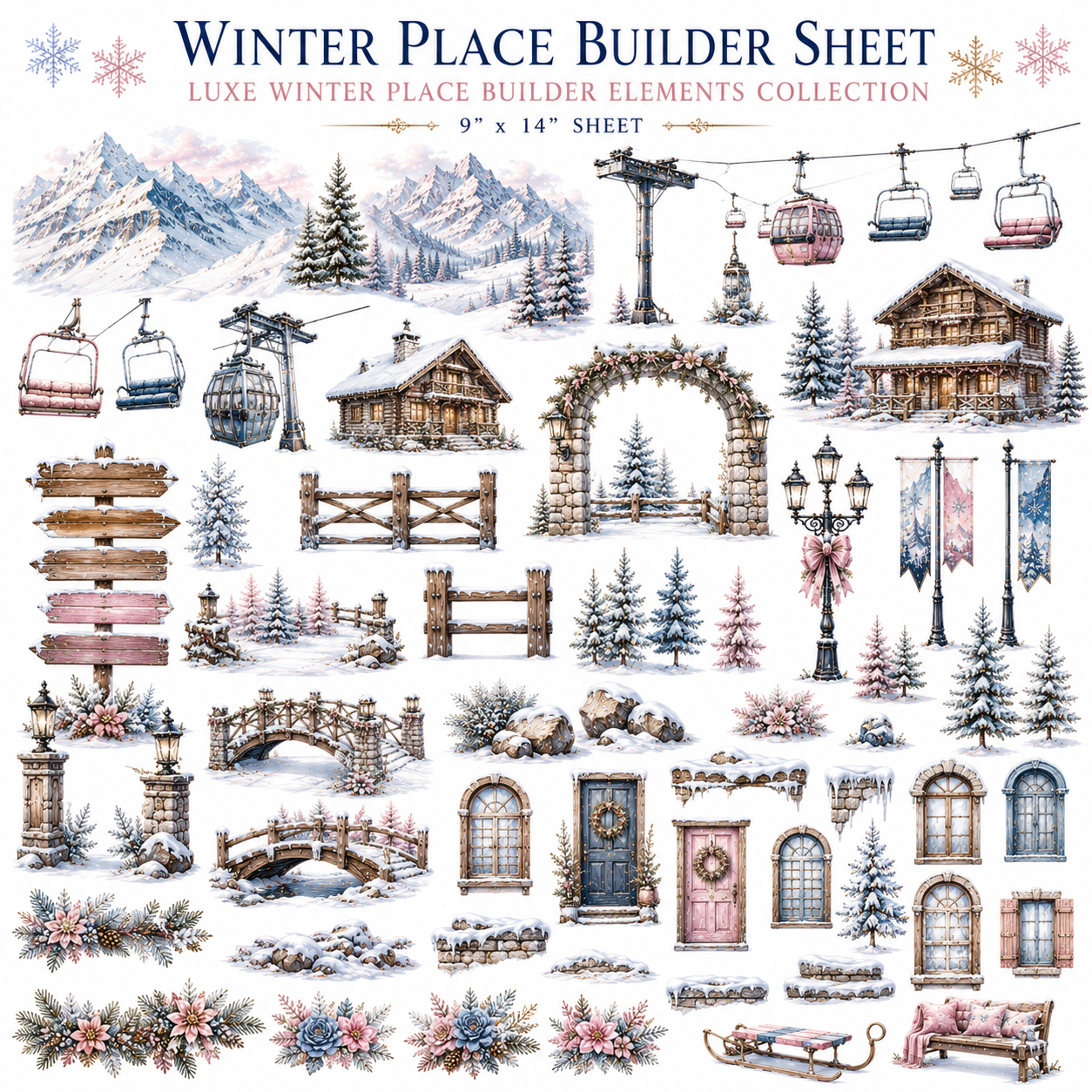 Winter Place Collection | Ski Lodge & Winter Gnome UVDTF Element Sheets | 9 x 14