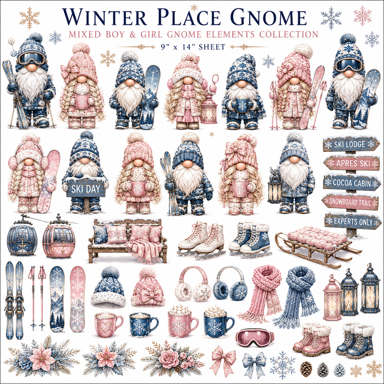 Winter Place Collection | Ski Lodge & Winter Gnome UVDTF Element Sheets | 9 x 14