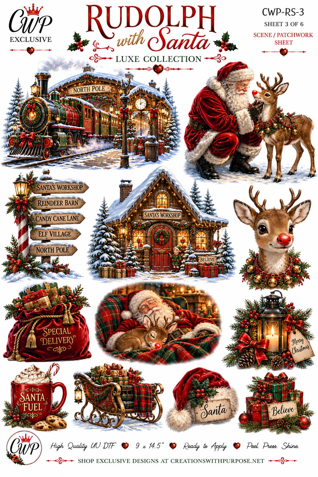 Rudolph with Santa Luxe UVDTF Element Sheets| 9 x 14 |