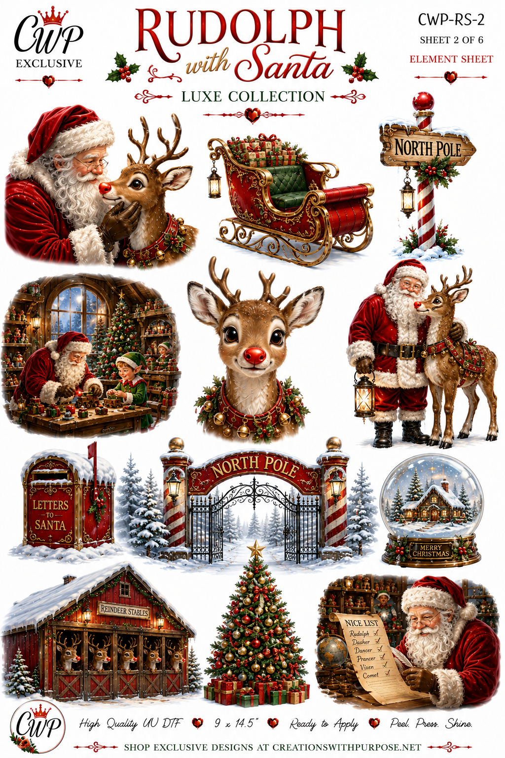 Rudolph with Santa Luxe UVDTF Element Sheets| 9 x 14 |