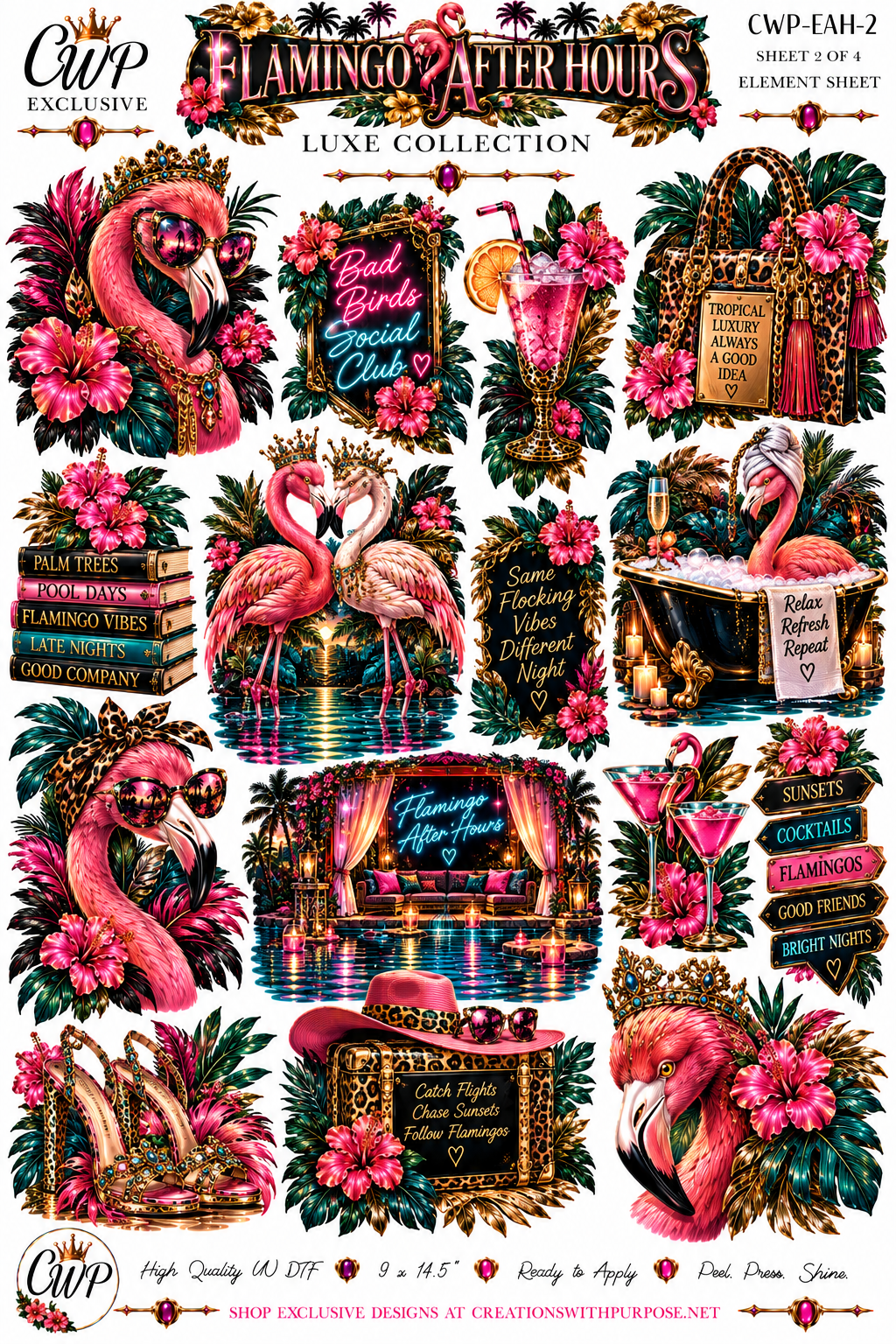 Flamingo After Hours Luxe UVDTF Element Sheets| 9 x 14 |
