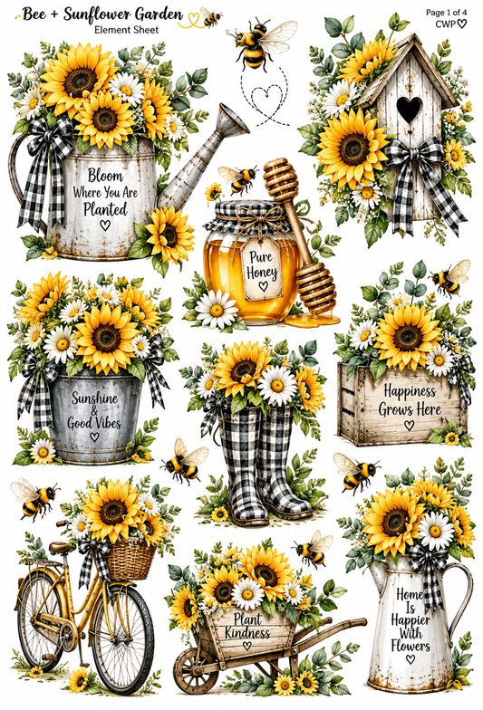 Bee + Sunflower Garden UVDTF Element Sheets| 9 x 14 |