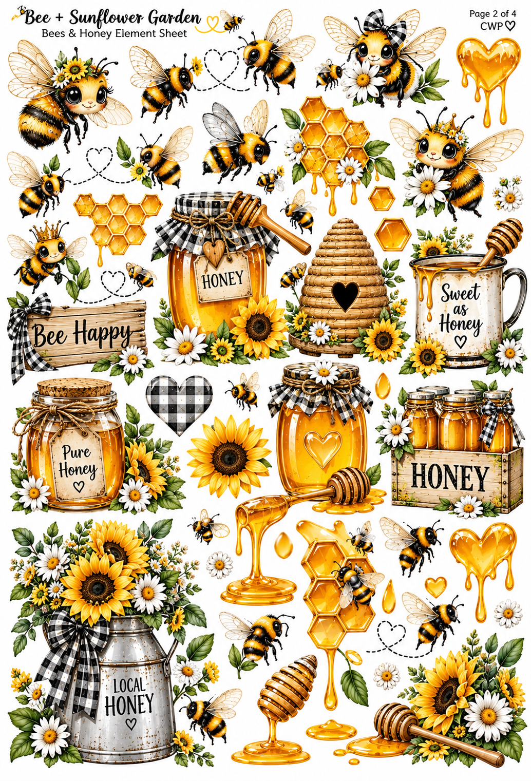 Bee + Sunflower Garden UVDTF Element Sheets| 9 x 14 |