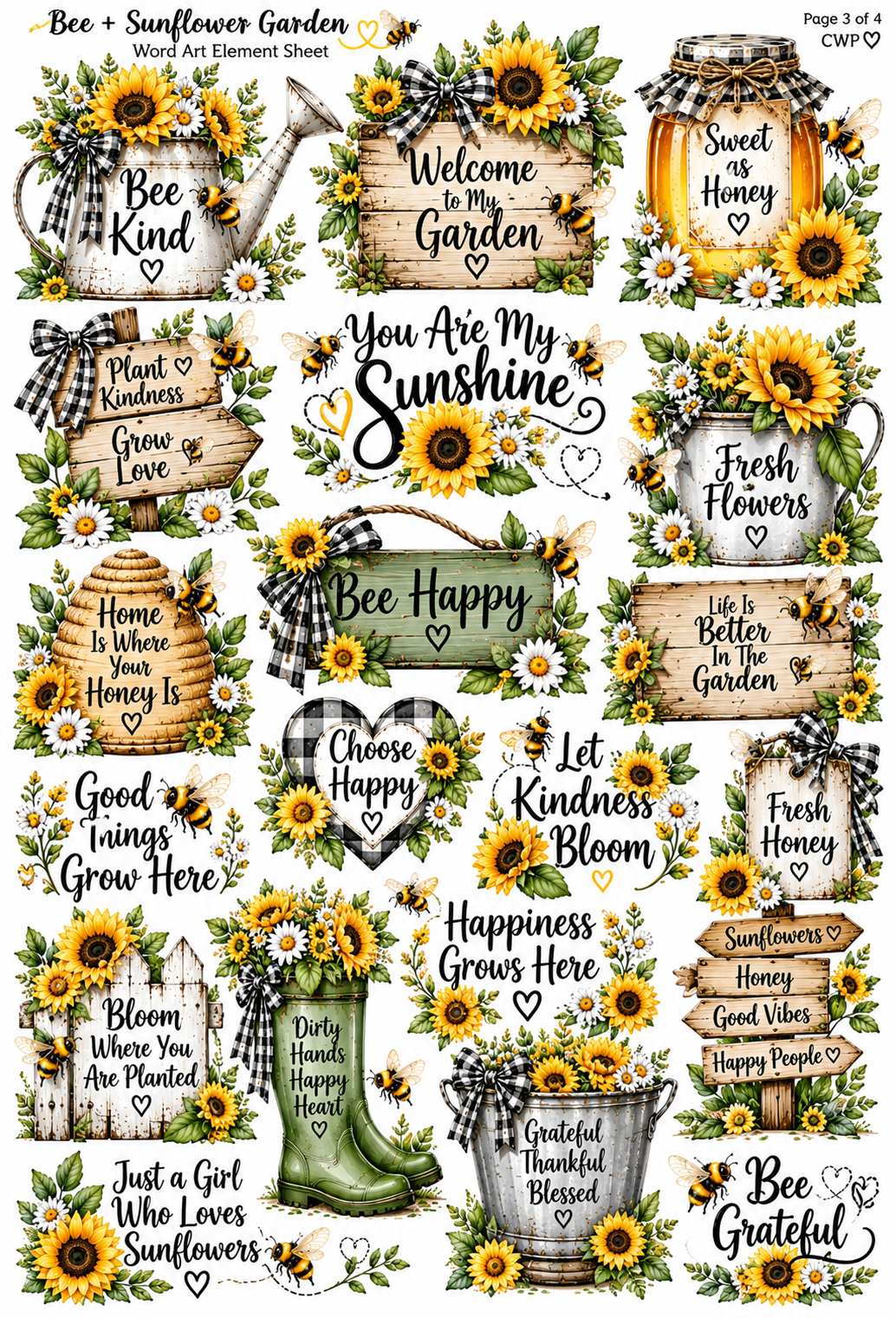 Bee + Sunflower Garden UVDTF Element Sheets| 9 x 14 |