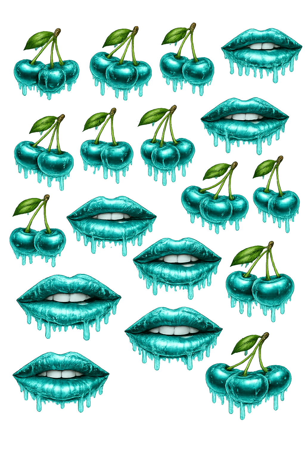 UVDTF 9.5 x 14 Element Sheet Icy Teal Cherries & Lips 857