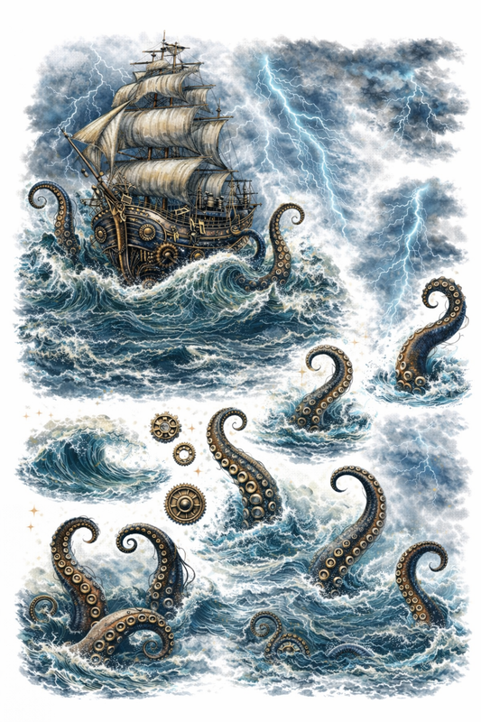 UVDTF 9.5 x 14 Element Sheet Kraken Storm & Ship 858