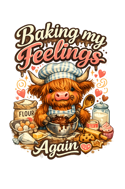 11" DTF Print Ready to Press Baking My Feelings Again