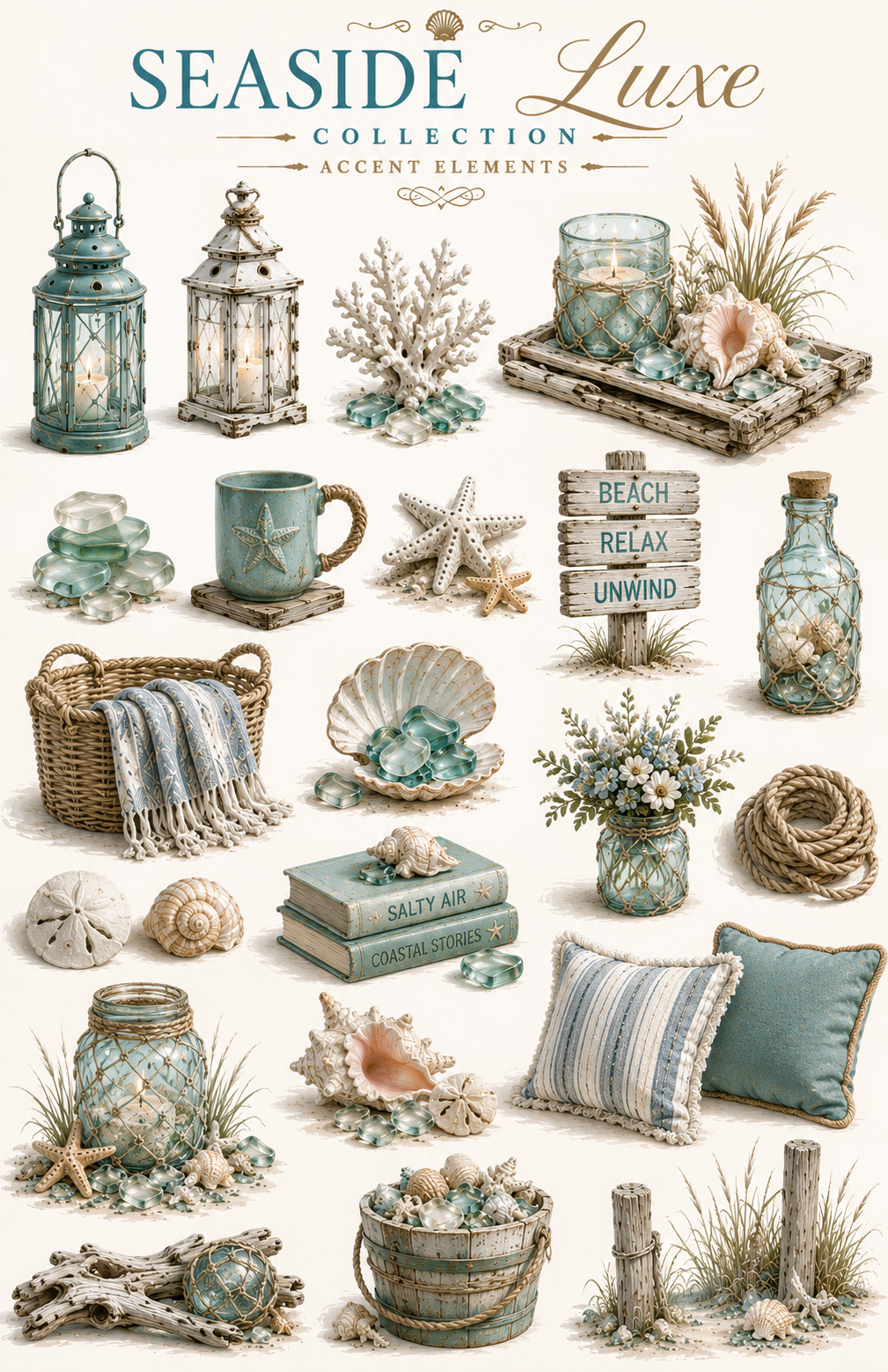 Seaside Luxe UVDTF Element Sheet Collection | 4 Coastal Beach Designs