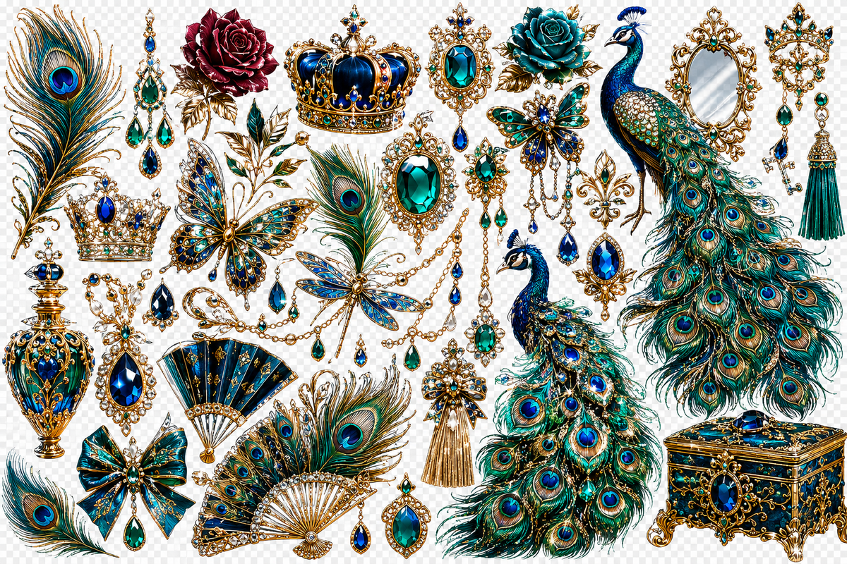 The Peacock Society UVDTF Element Sheets | Emerald & Gold Vintage Luxe Collection