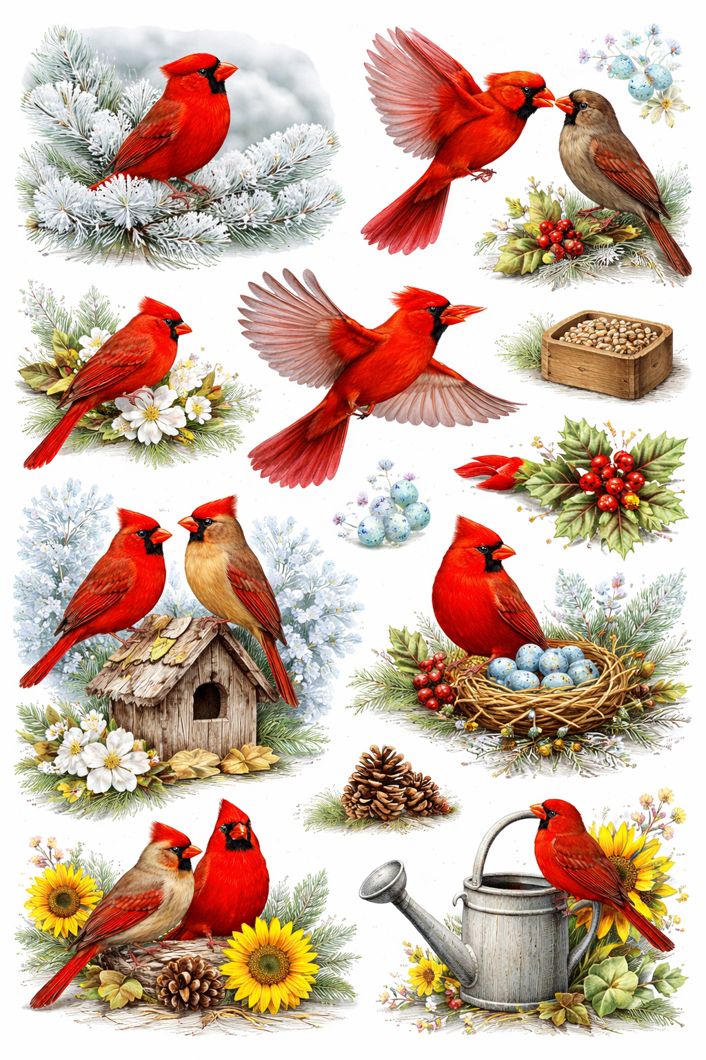 UVDTF 9.5 x 14 Element Sheet Cardinals Through the Seasons 973