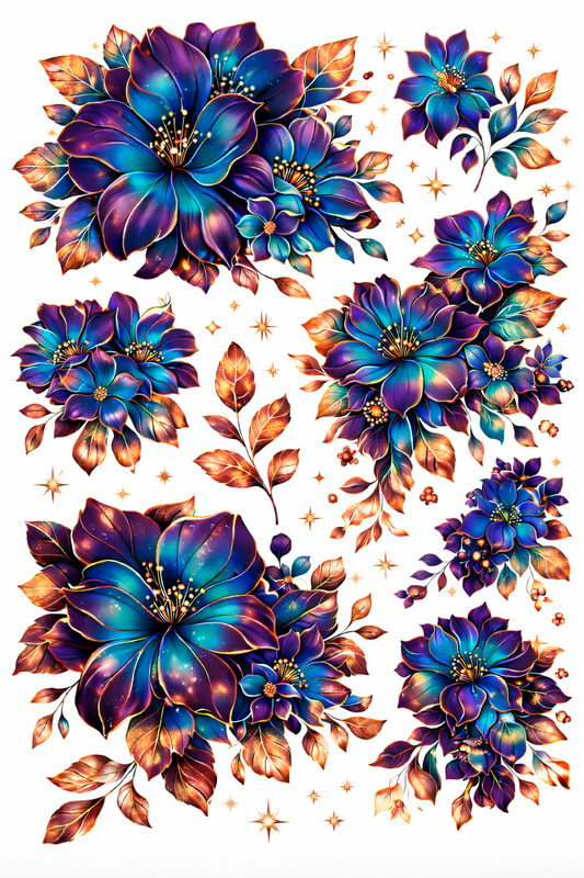 UVDTF 9.5 x 14 Element Sheet Jewel Tone Florals 990