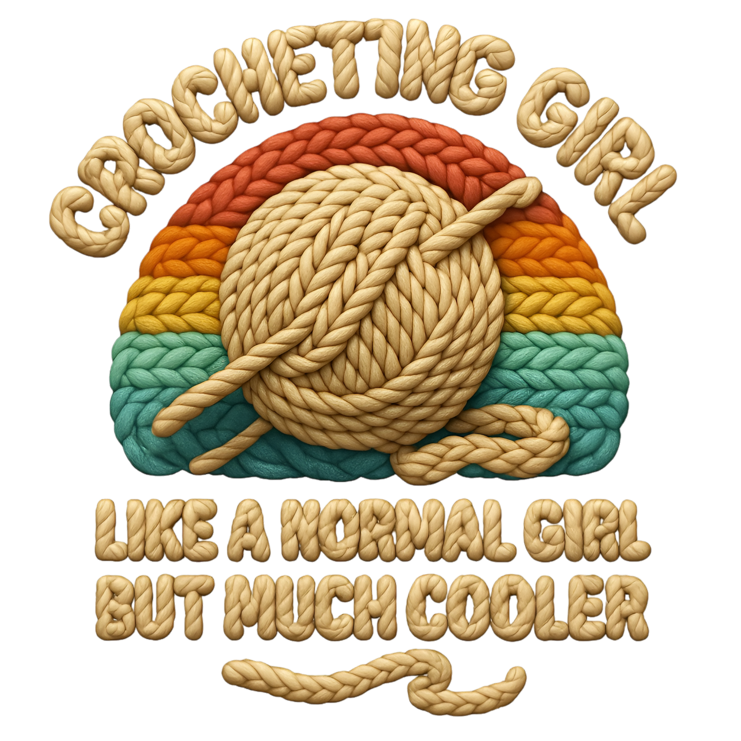 11" DTF Print Ready to Press Faux Yarn Crocheting Girl 416