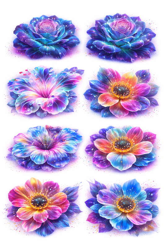 UVDTF 9.5 x 14 Element Sheet Glowing Rainbow Flowers 862