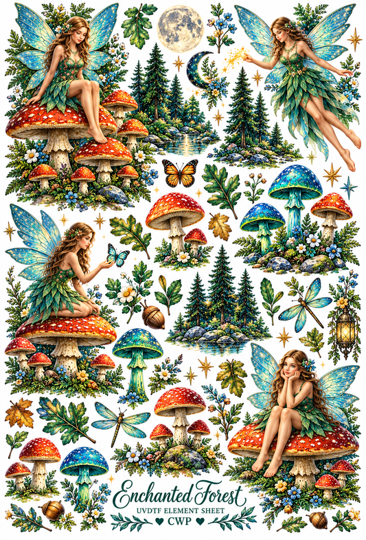 UVDTF 9.5 x14 Element Sheet Faries and Mushrooms