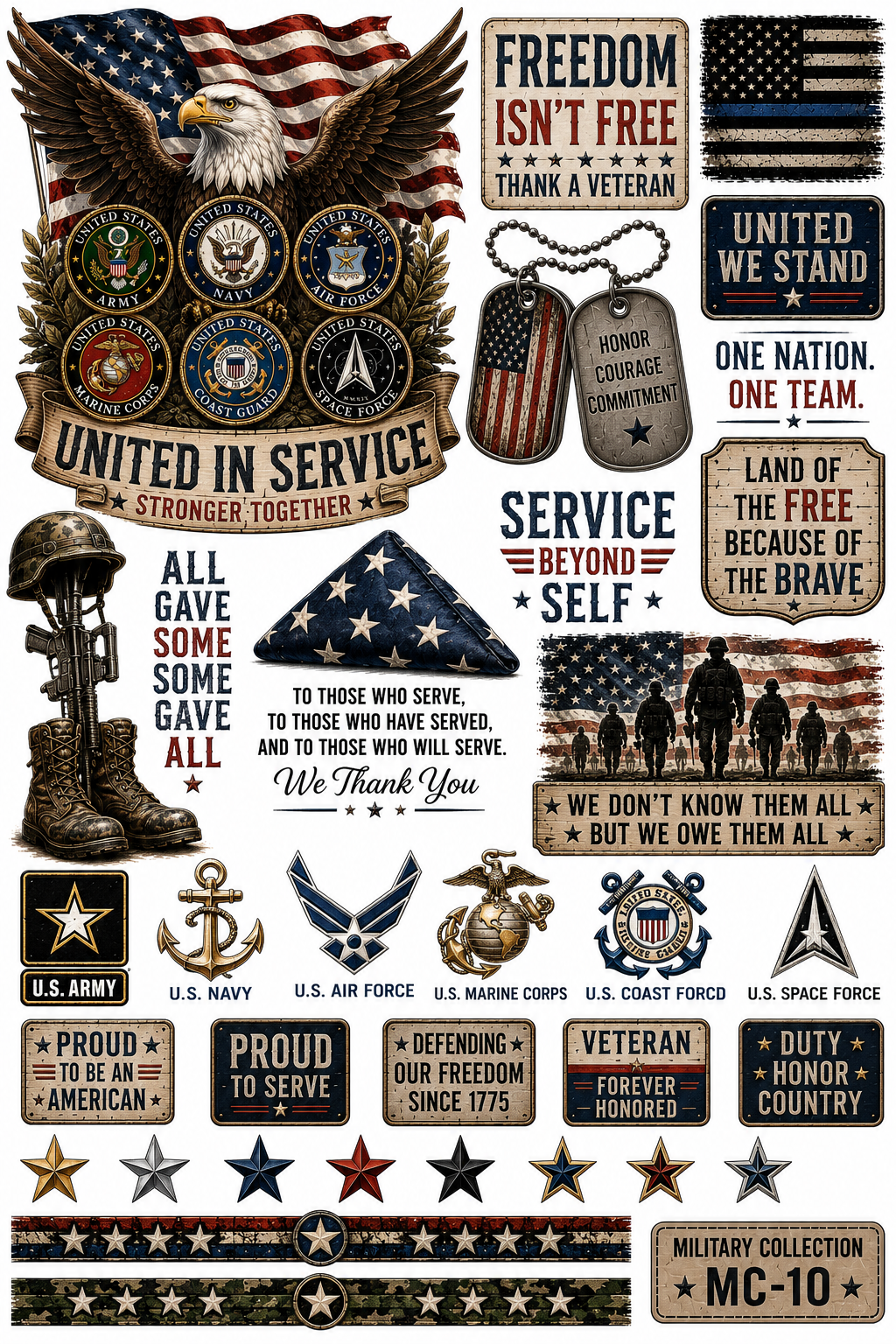 Military Collection | Premium UVDTF Element Sheets | Patriotic & Military Tribute Collection