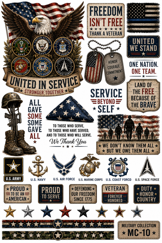 Military UVDTF Collection | Premium Element Sheets | Patriotic & Military Tribute Collection 966