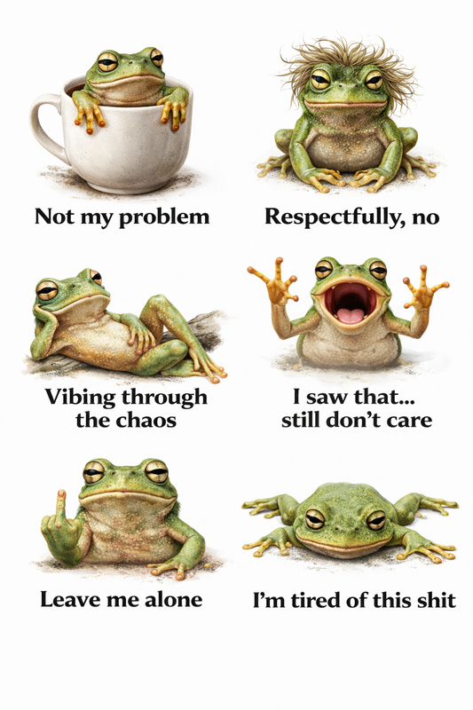UVDTF 9.5 x 14 Element Sheet Funny Frogs With Attitude 979