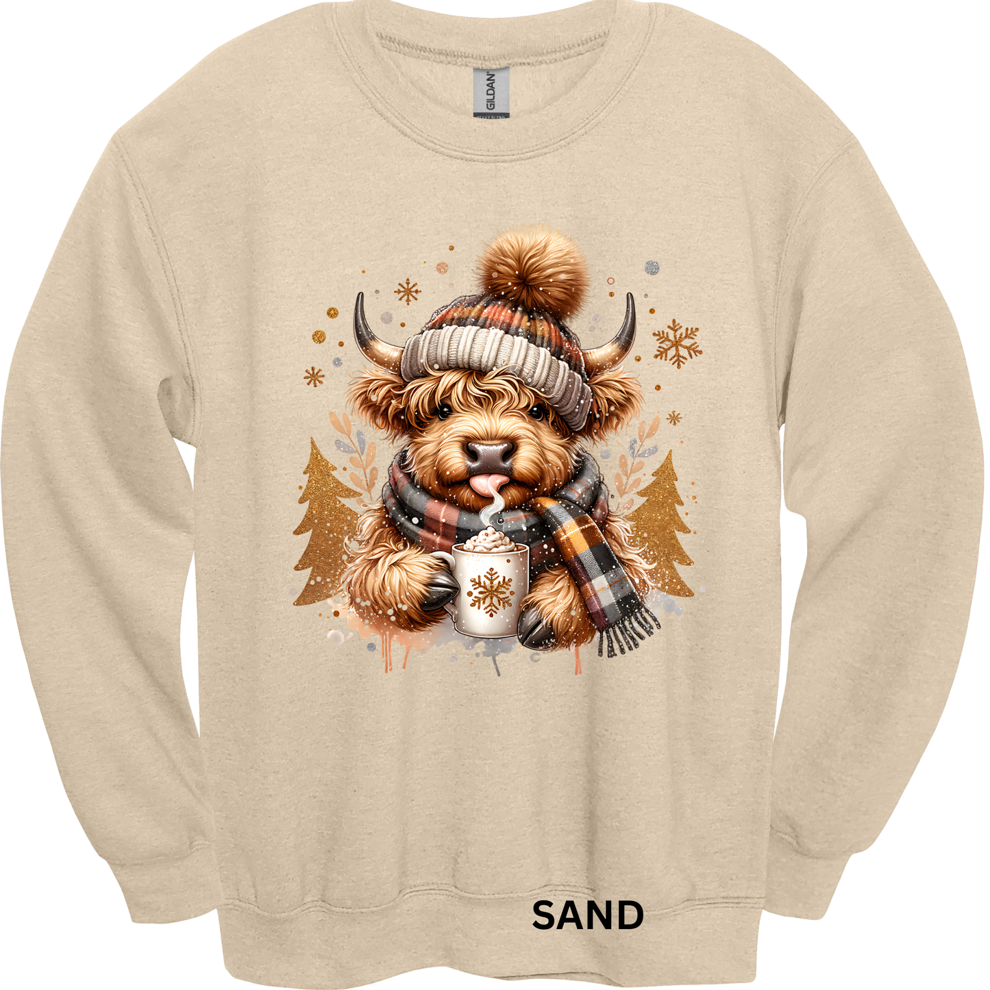 Crewneck Sweatshirt Hot Cocoa Highland Cow 1190