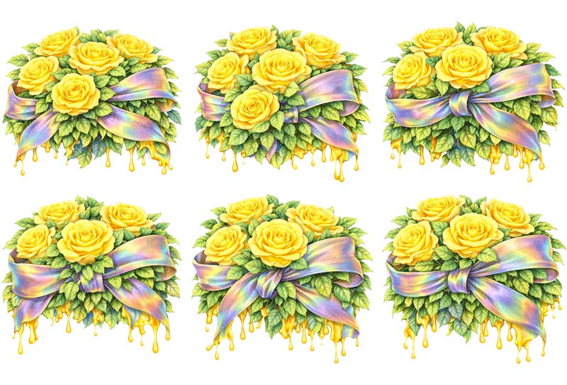 UVDTF 9.5 x 14 Element Sheet Yellow Roses & Iridescent Bows 849