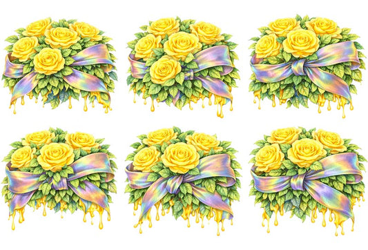 UVDTF 9.5 x 14 Element Sheet Yellow Roses & Iridescent Bows 849