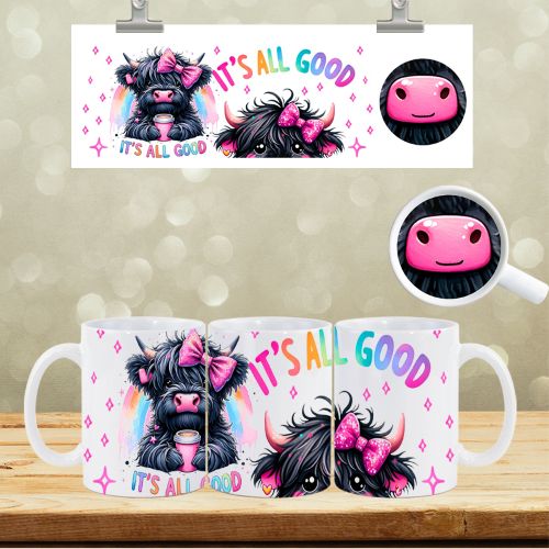 UVDTF Face Mug Wrap Cute Cow It's All Good 9038
