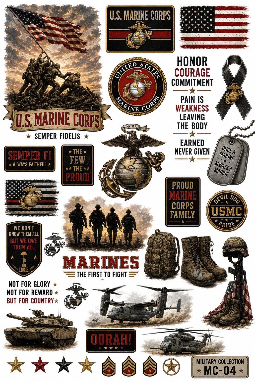 Military Collection | Premium UVDTF Element Sheets | Patriotic & Military Tribute Collection