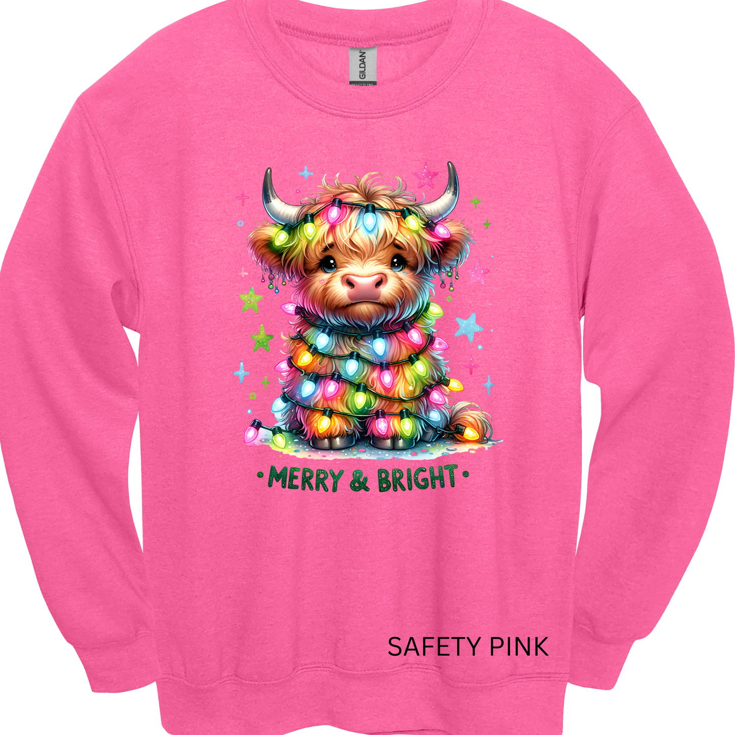 Crewneck Sweatshirt Merry & Bright Highland Cow 1202