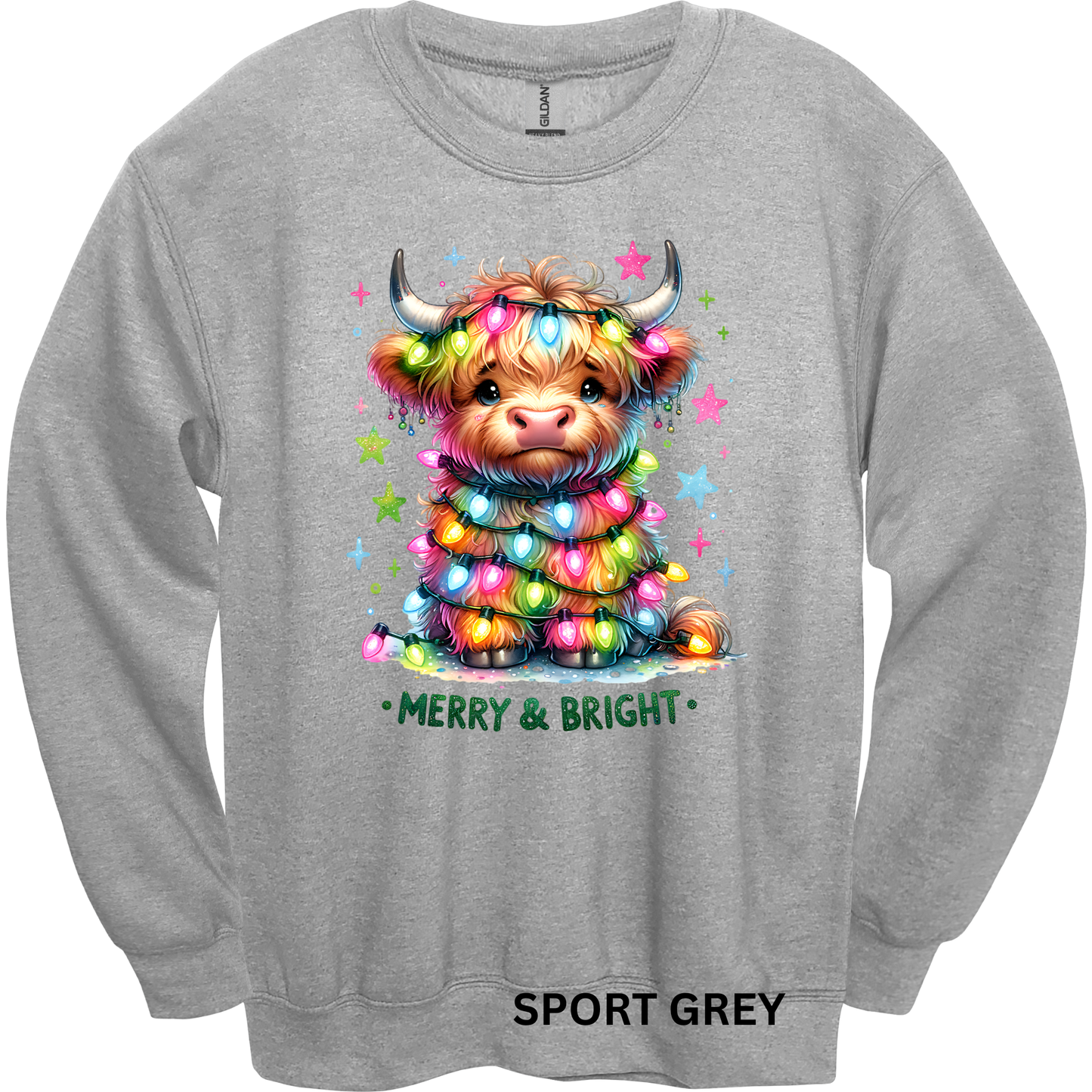 Crewneck Sweatshirt Merry & Bright Highland Cow 1202