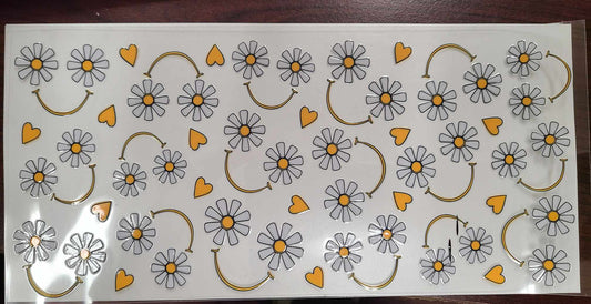 Uv Dtf Cup Wrap Floral Daisy Smiles and Hearts 113