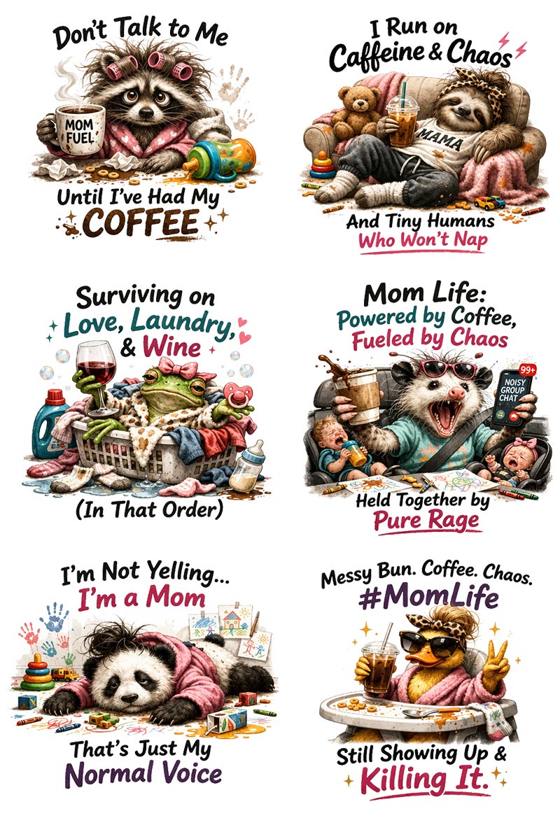 UVDTF 9.5 x 14 Element Sheet Mom Life Coffee & Chaos 851